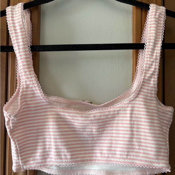 Striped Pink Scoop Crop Tank Top - Picture 4 of 4